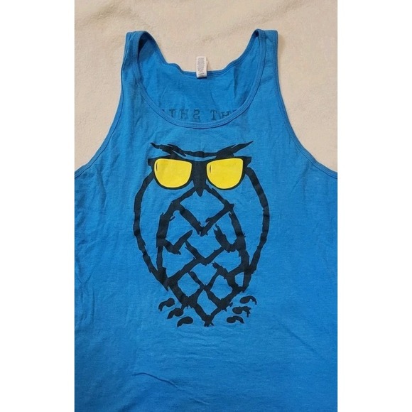 NIGHT SHIFT BREWING EVERETT, MA BLUE TANK TOP WITH OWL LOGO SIZE MEDIUM - Picture 2 of 6